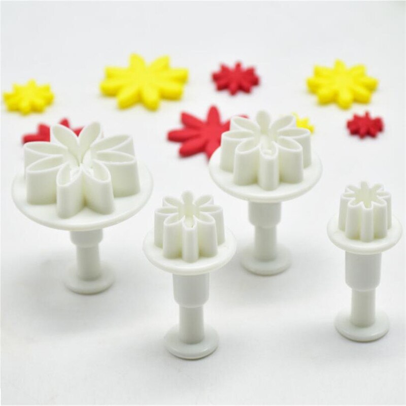 4 Stks/set Pruim Daisy Bloem Fondant Cookie Cutter Plunger Mold Cake Decorating Gereedschap Sugarcraft Biscuit Stempel Kerst Cutter