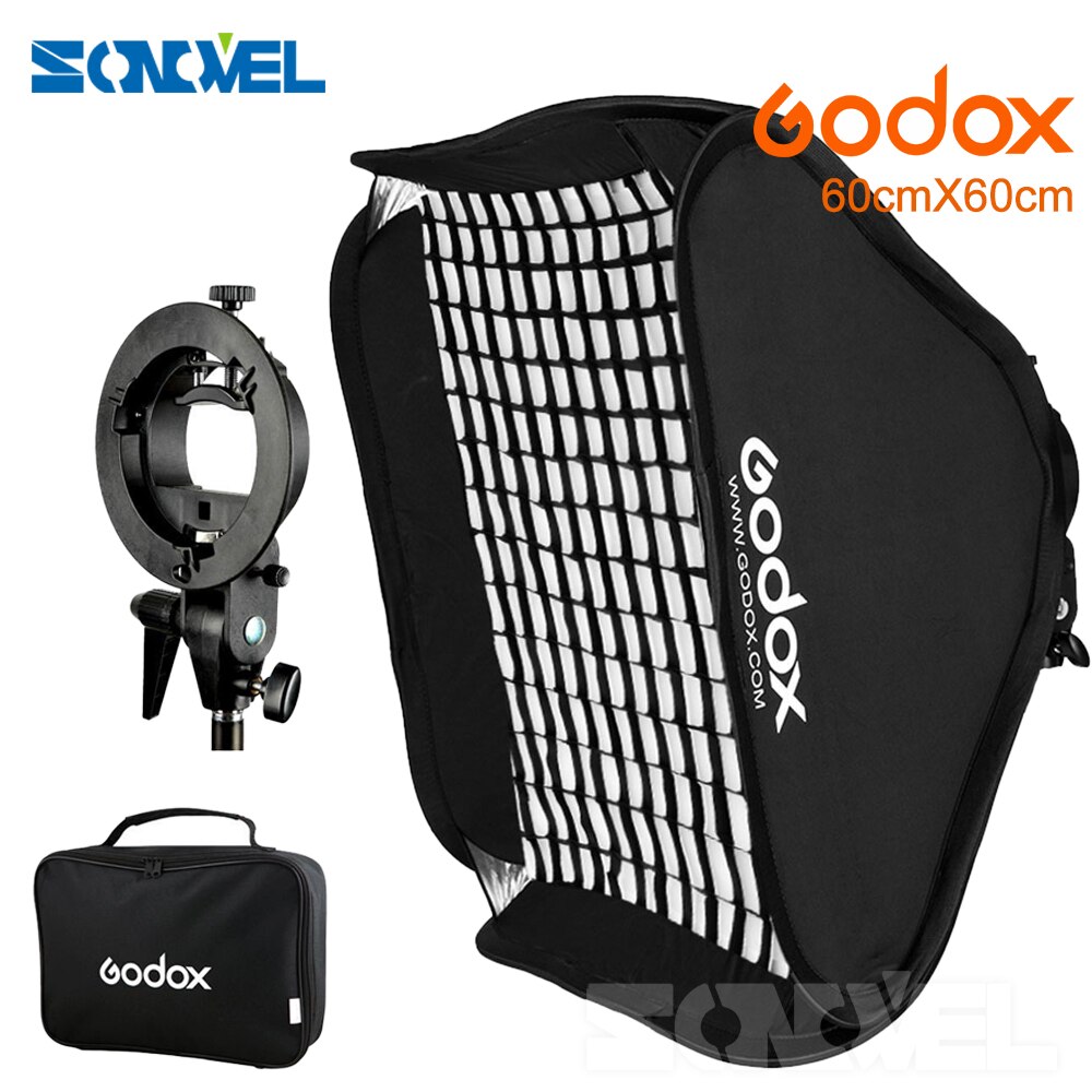 Godox justerbar flash softbox 24*24 tommer 60 * 60cm +  s type beslag + honeycomb grid mount kit til flash speedlite studiooptagelse