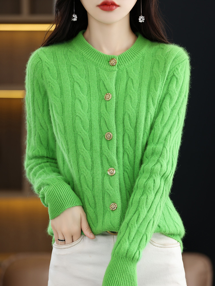 Cárdigan de Cachemira de visón para mujer, suéter con cuello redondo, abrigo de punto grueso, chaqueta holgada informal, camisas Base, Otoño, 100%
