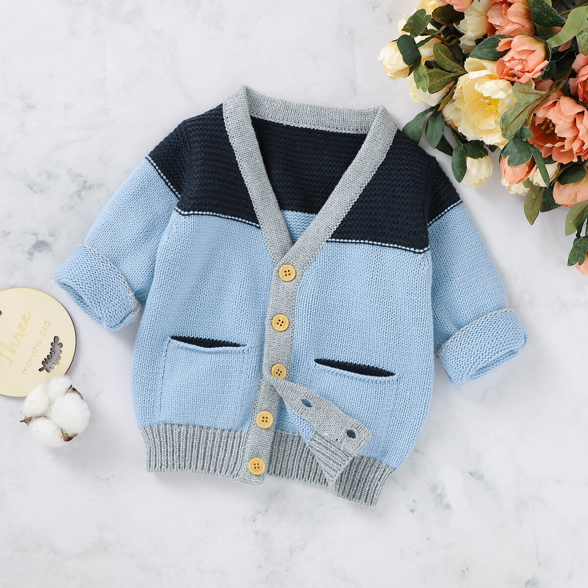 Emmababy Baby Boys Sweater Outfits Patchwork Long Sleeve Single Breasted Knit Jacket