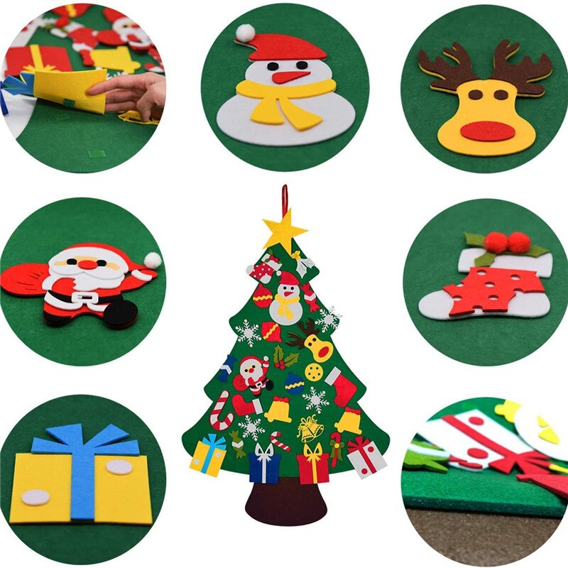 Niños DIY árbol de Navidad fieltro adornos navideños para el hogar de Navidad Natal Año puerta colgando de la pared Decoración