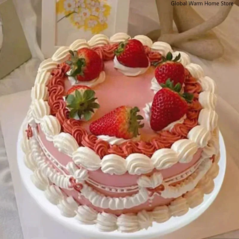 6-inch Simulated Fruit Cream Plastic Cake Model Artificial Birthday Cakes Decoration Props for Photos Dessert Shop Window Sample: Dark Khaki