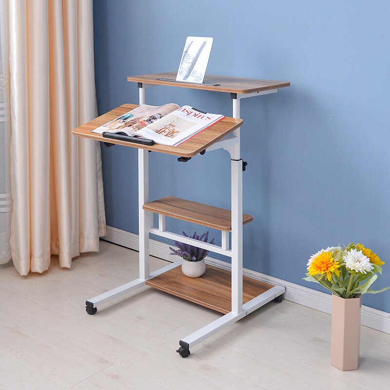 Home simple laptop desk floor-mounted foldable computer desk high home multifunctional storage table: BasicA