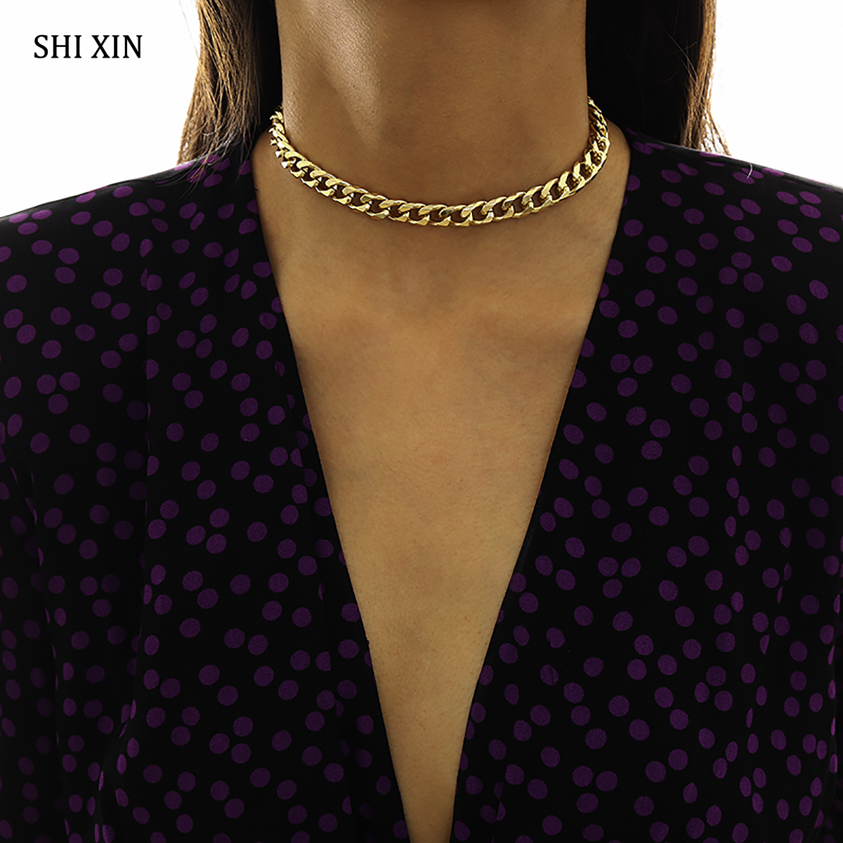 SHIXIN Link Kette Choker Halsketten Für Frauen Gold Einfache Kurze Halskette Weibliche Kragen Kette Dekoration auf Hals Schmuck