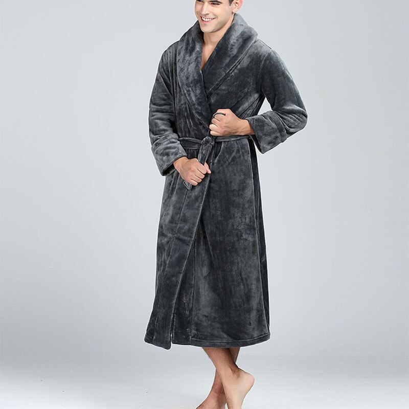 Men Autumn and Winter Style Robe Sex Robes Men Nightgowns Long sleeve Pajamas Flannel Mens Robe Fleece Bathrobe