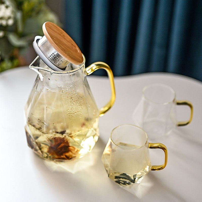 Jarra de agua fría y para Set de Tetera, jarra de café transparente con textura de diamante de 1,5 l, garrafa de agua para el hogar, tetera resistente al calor Se