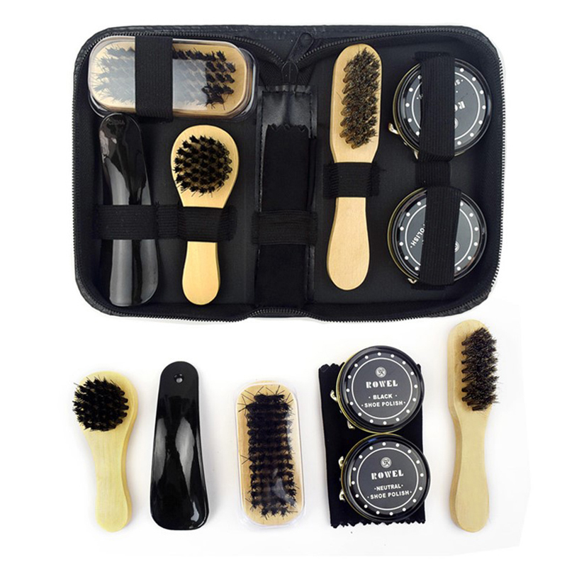 8Pcs/Set Pro Shoes Care Kit Portable For Boots Sneakers Cleaning Set Brush Shine: Light Grey