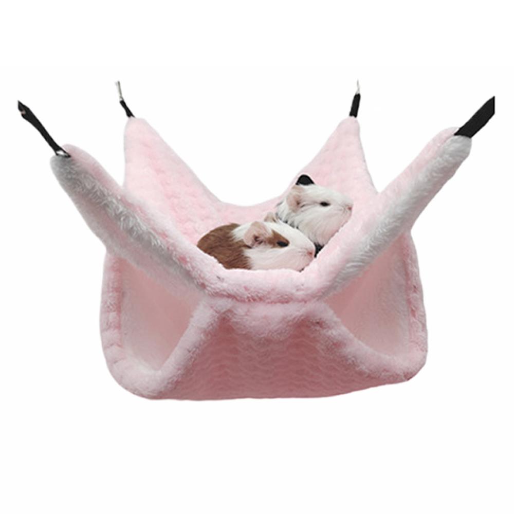 Warm Plush Hamster Hammock Small Animal Double-layer Thicken Sleeping Bag Nest Pets Rat Squirrel Hanging Cage House: Pink