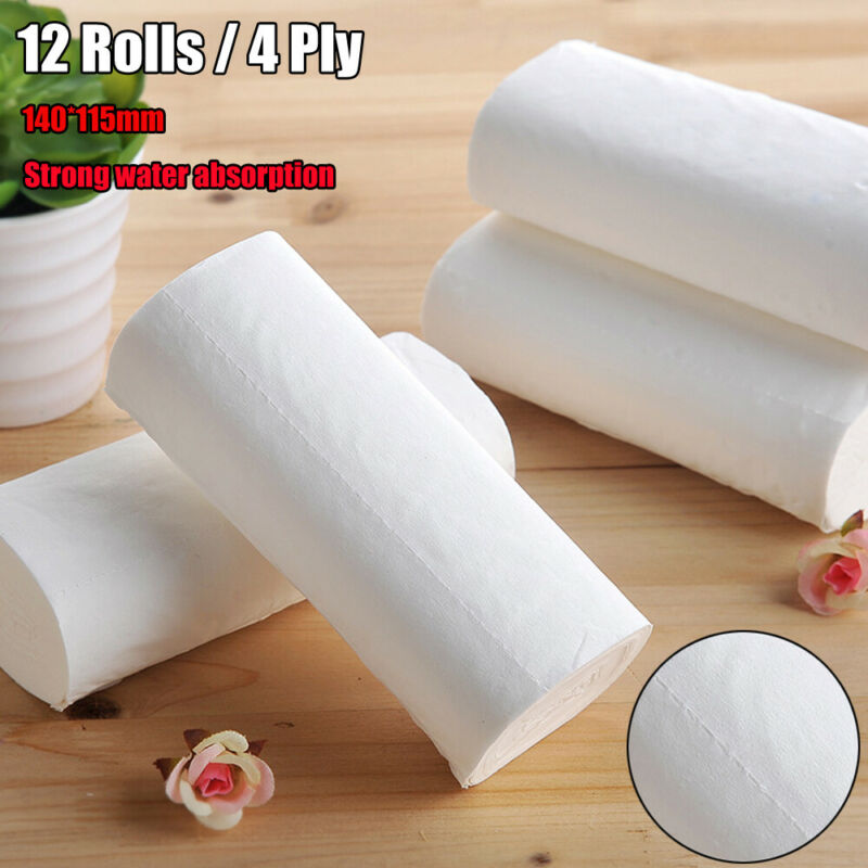 12 Rolls 4Ply White Tissue Paper Water Absorption Bathroom Home Soft