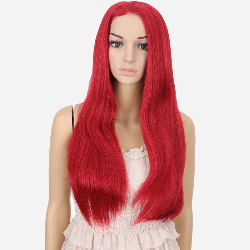 DIANQI 24"long straight synthetic lace front wig heat resistant fiber natural red color daily wearing wigs