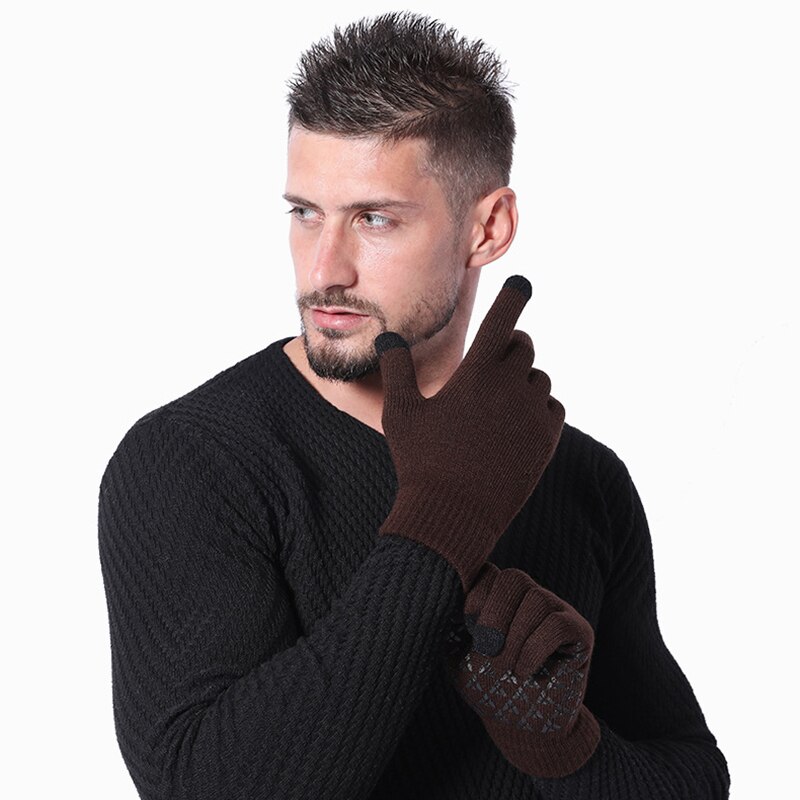 Winter Men Knitted Gloves Touch Screen Male Mitten Thicken Warm Solid Men Business Gloves Autumn