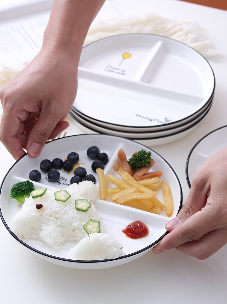 Vajilla para desayuno para una persona, plato de cerámica para pérdida de peso para niños, tres compartimentos