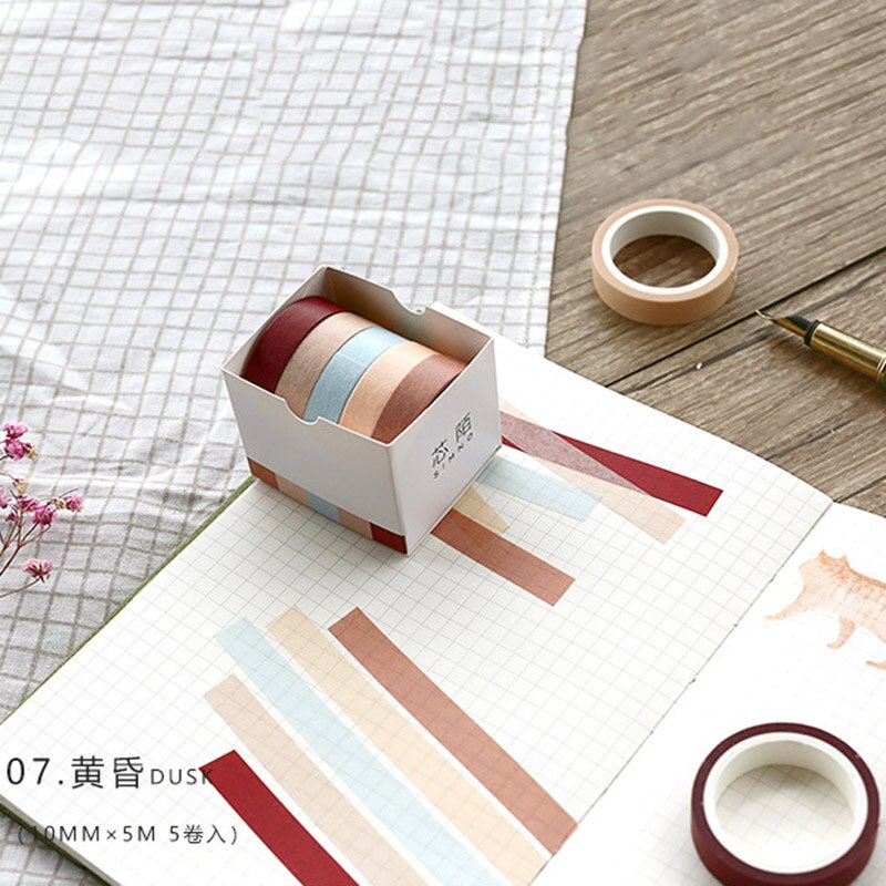 5pcs /set Adhesive Masking Scrapbooking Sticker Washi Tape Solid Rainbow colors: Dusk