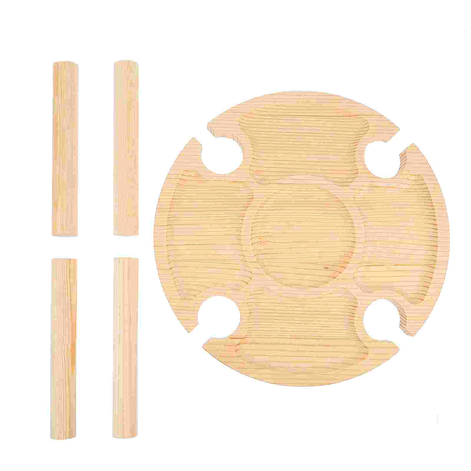 1Pc Outdoor Round Table Wood Glasses Storage Table Food Serving Desk: Default Title