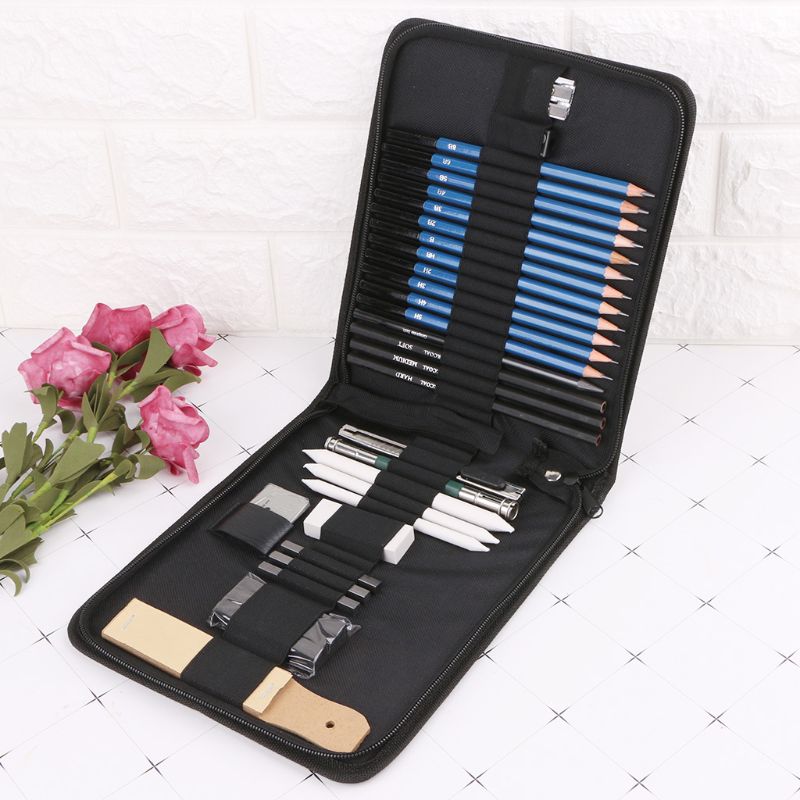 32Pcs Drawing Artist Kit Pencils Sketch Charcoal Art Craft With Carrying Bag Tools for Student Art Supplies: Default Title