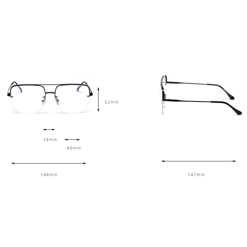 Peekaboo oversized blue light blocking glasses square gold half frame prescription glasses frames for women semi-rimless metal