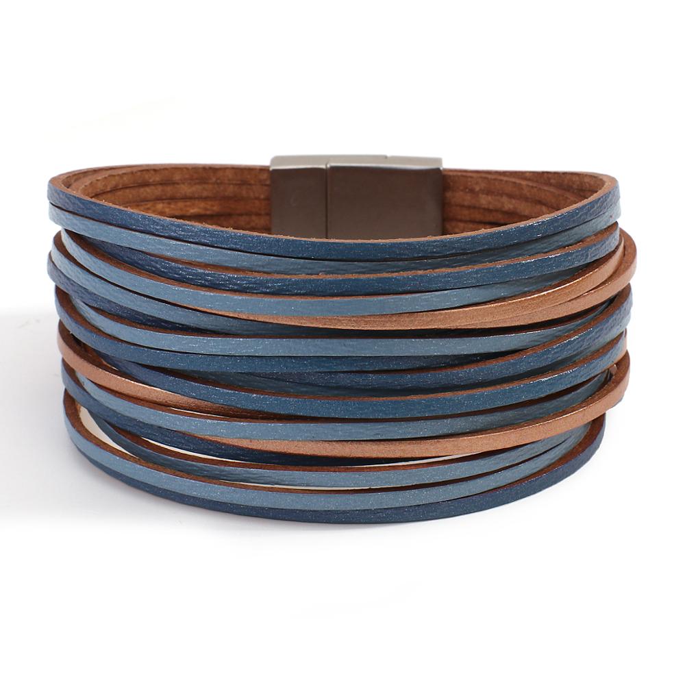 ALLYES Boho mehrschichtig Dünne Streifen Leder Armbänder für Frauen Damen Einfache Breiten wickeln Armbinde Weiblichen Schmuck: blau