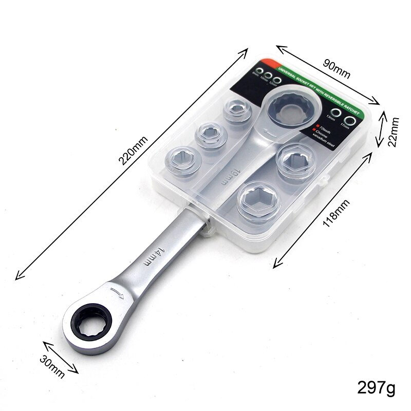 7 in 1 Double Head Reversible Ratchet Combination Spanner Set Mechanic Universal Socket Set Wrench Tool Ratchet Wrench