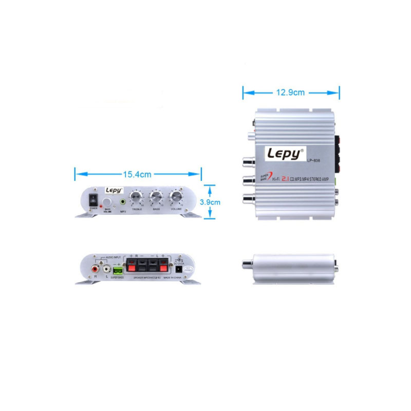 KYYSLB 60W Musik 2,1 Kanal Mini Verstärker 838 Subwoofer Verstärker Auto Verstärker 12-14,4 V DC 3-5A Hause verstärker