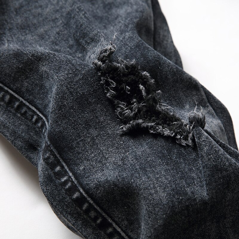 Ripped jeans trendy men's stretch slim fit European and American high street men's knees