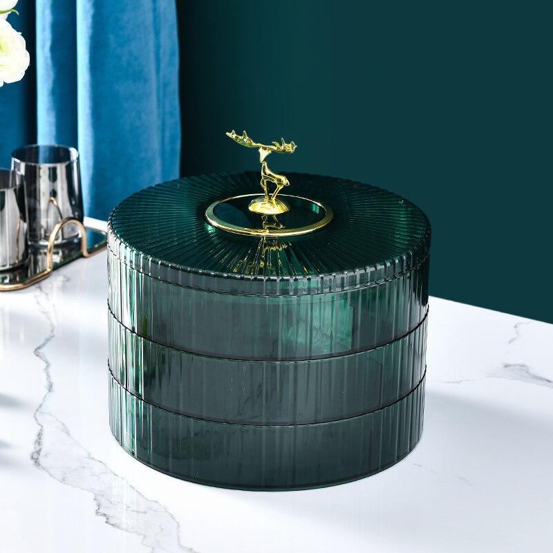Transparent Candy and Nut Storage Container Luxury Snack Serving Tray with Lid Plastic Dry Fruit Dishes Parties Appetizer Dishes: 3 Tiers Green
