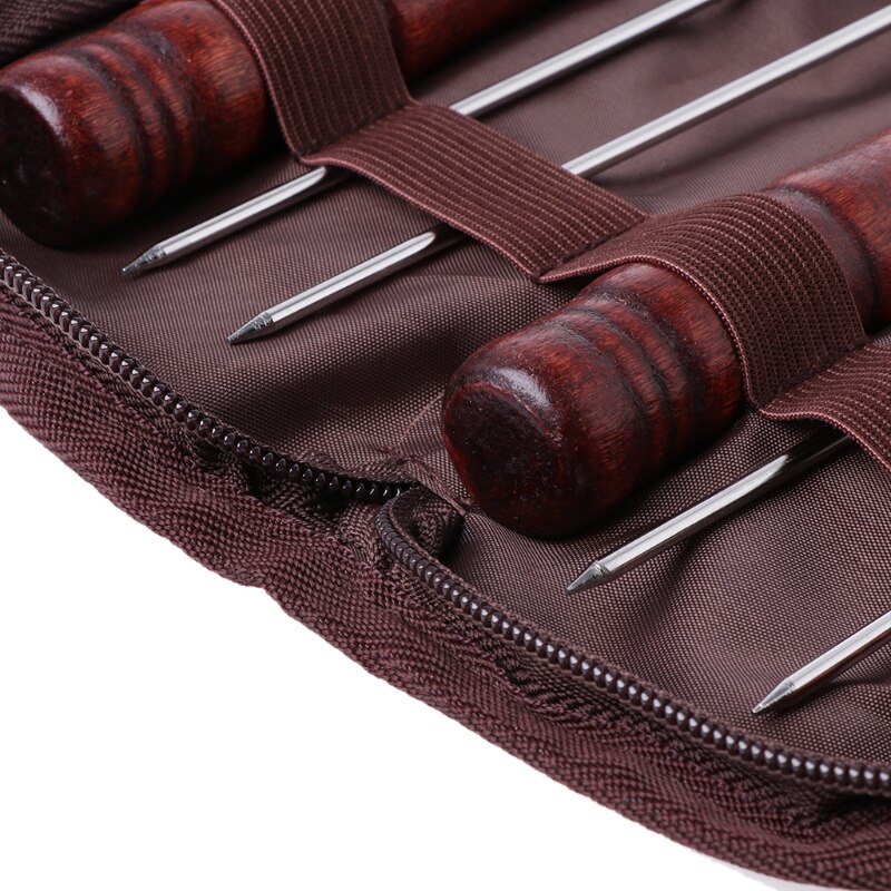 5pcs BBQ Stainless Steel Roasting Forks With Bag Camping Chicken wings Dog Skewers Wood Grill Barbecue Tool dls Kebab