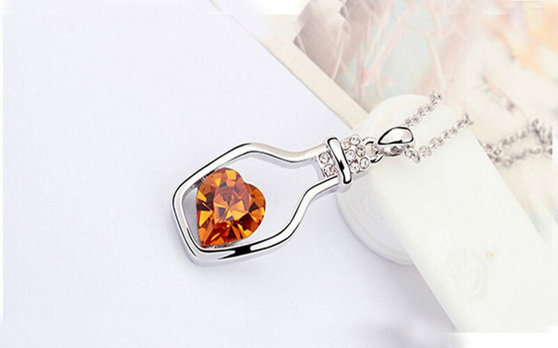 Ladies Popular Crystal Necklace Heart Love Chain Necklaces & Pendants For Women Love Drift Bottles Necklace 21: C
