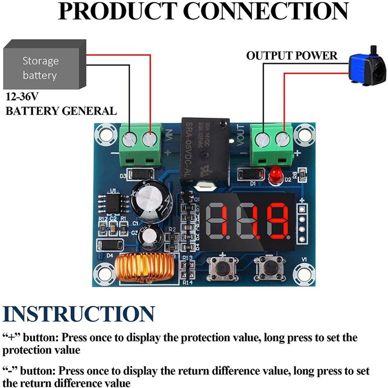 2 pezzi DC 12V-36V modulo di protezione della tensione protezione digitale a bassa tensione scollegare il modulo di protezione da scarica