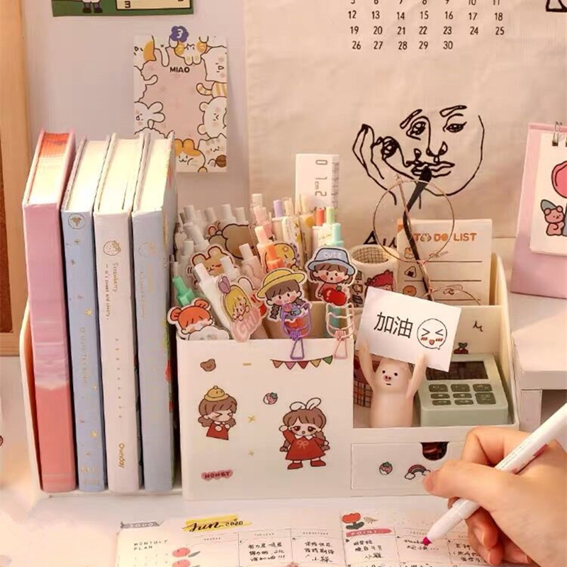 Soporte para cajones y bolígrafos de gran capacidad para estudiantes, caja de papelería creativa 2 en 1, organizador de escritorio multifuncional, soporte tipo libro