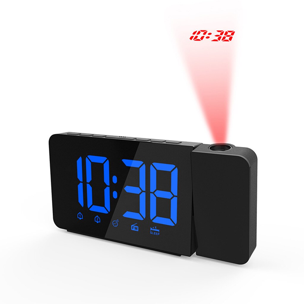 Projectie Wekker Display Digitale Klok Usb Charger Snooze Led Projectie Dual Alarm Fm Radio #0207g10: Blauw