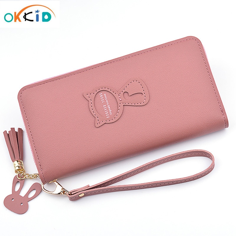 Girls long leather wallet women phone wallet laides cute card holder clutch bag zipper organizer wallet wwristlet female purse