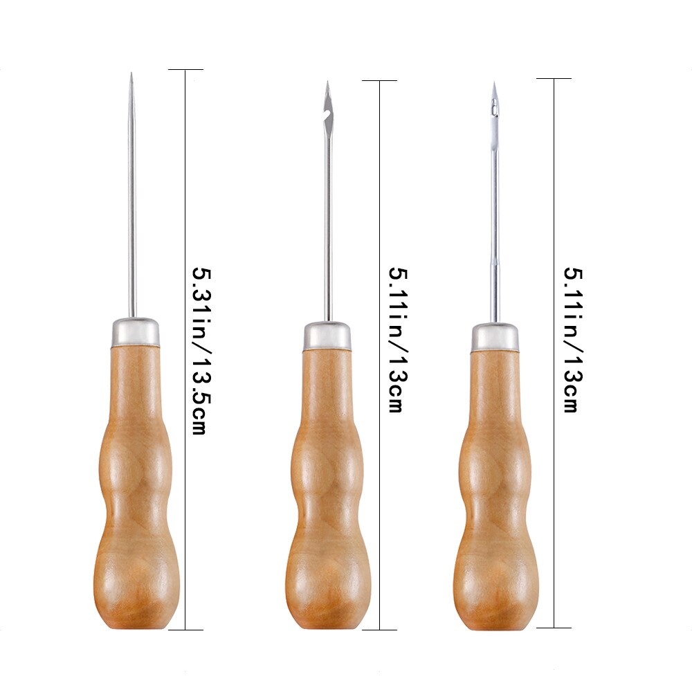 Artificial Wooden Handle Sewing Awl For Repairing Shoes DIY Needlework Handmade Craft Sewing Accessories Leather Punch Tools: 3Pcs