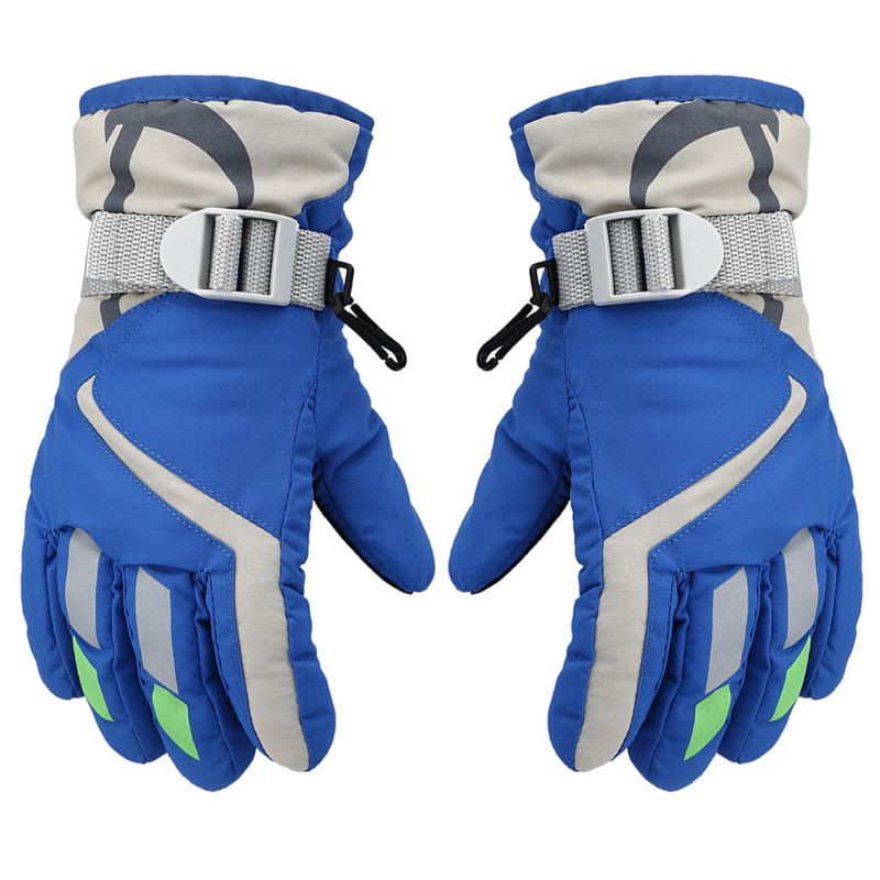 Children Boys Girls Winter Warm Windproof Sports Ski Gloves Kids Breathable Adjustable Glove: Blue