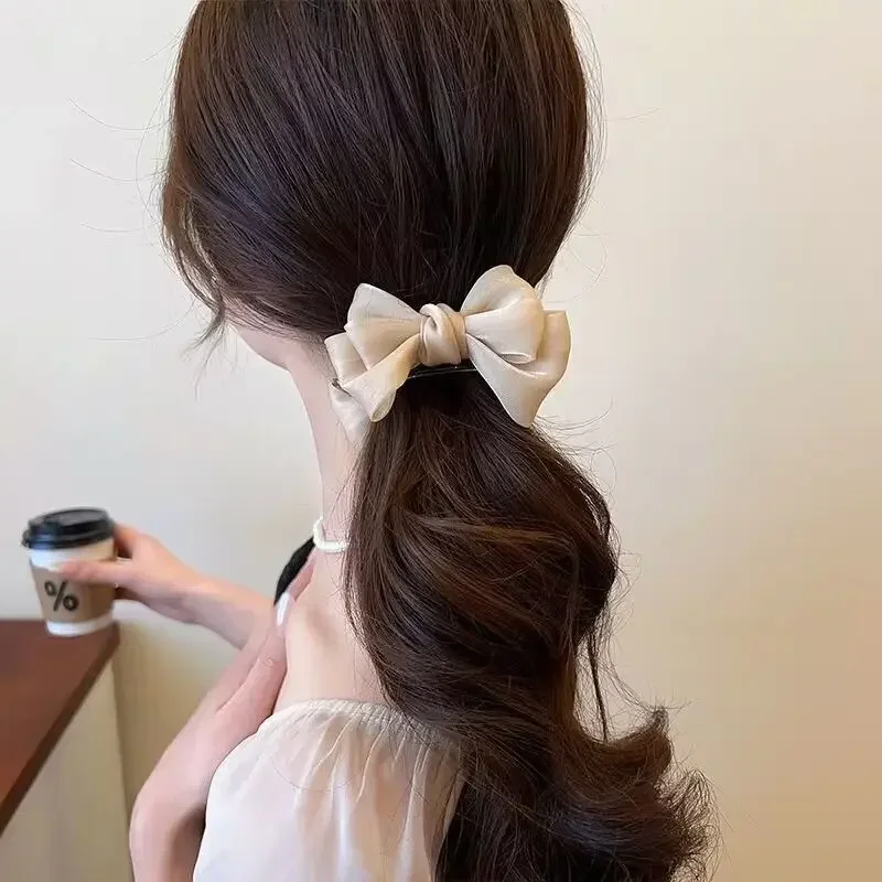 Pinza para el pelo con pajarita para mujer, coleta de terciopelo, pinza para el pelo grande fija, accesorios para la cabeza de Color sólido, para niña