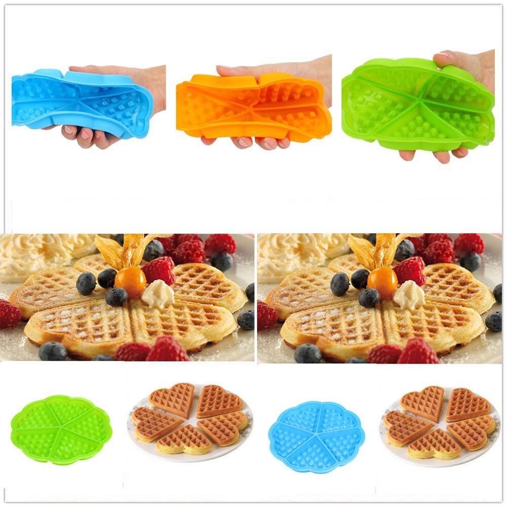 Clean Kitchen Food Grade Silicone Mini Round Waffles Pan Cake Baking Mould Mold Waffle Tray Red H5