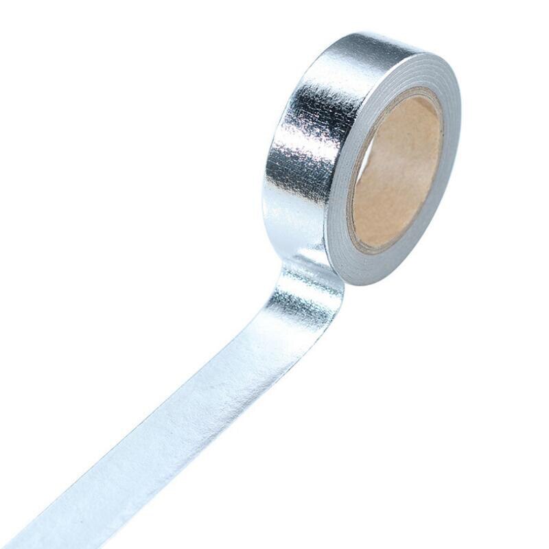 15mm*10m guldfolie washi tape sølv / guld / bronze / rose / grøn farve japansk kawaii diyscrapbooking værktøj maskeringstape: Sølv