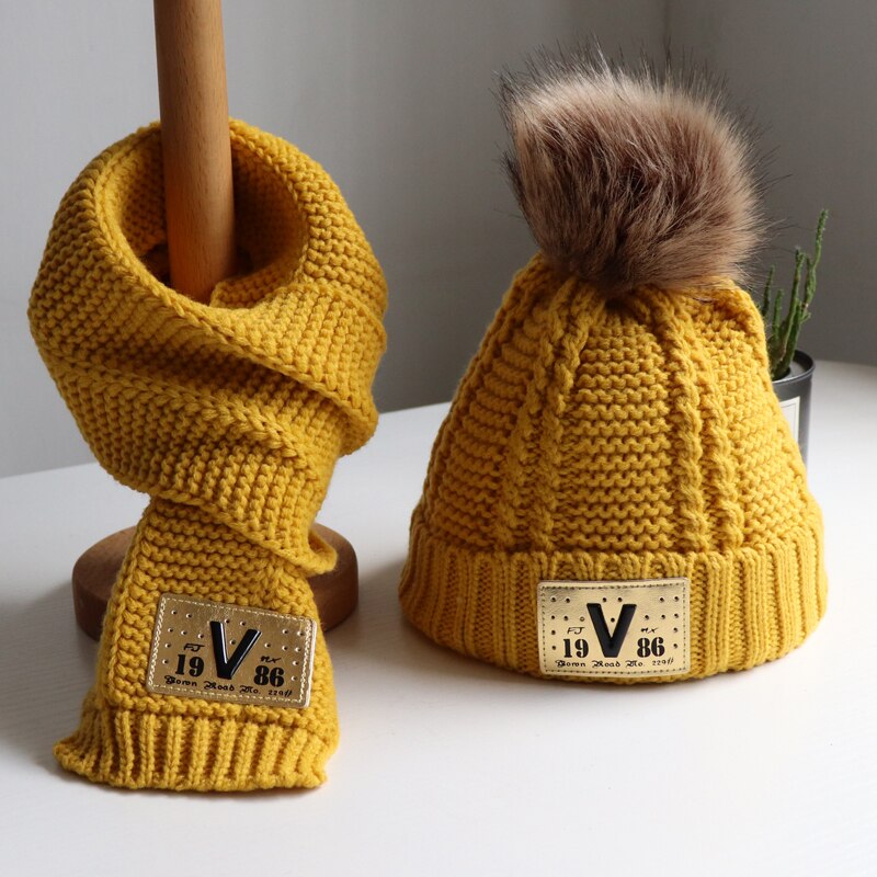 Set Van 3 Baby Sjaals Voor Middelbare Scholieren En 2 Kinderen Hoeden, Sjaals En Handschoenen Voor De Winter Jongens: Geel