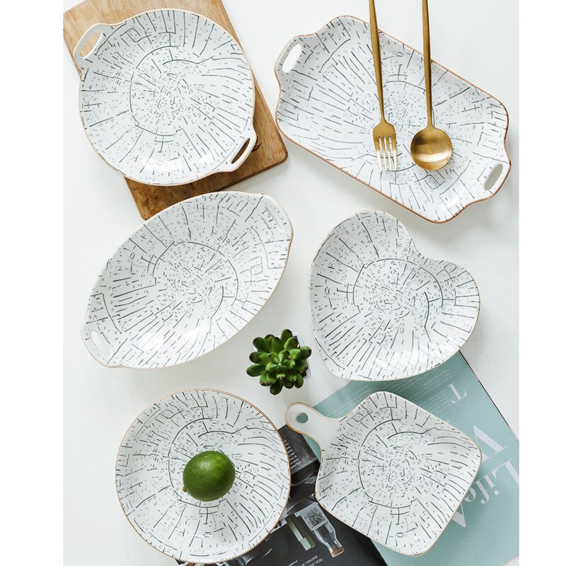Platen Creatieve Keramische Doek Patroon Retro Plaat Thuis Soep Plaat