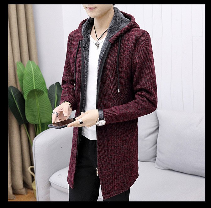 mannen Herfst Winter Lange Sweatercoat Rits Trui Vesten Mannelijke Lange Mouwen Hooded Sweater Bovenkleding Truien M-3XL