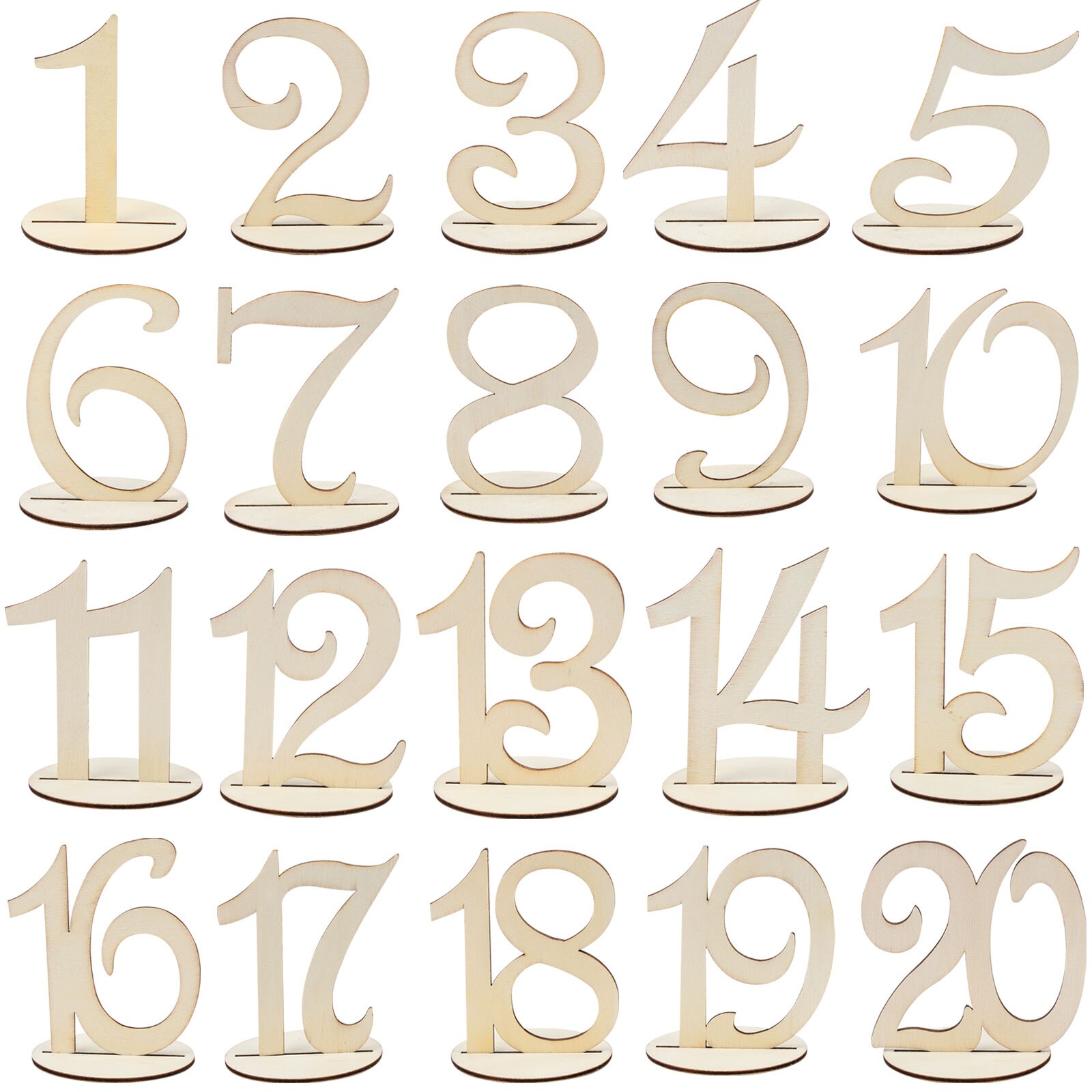 20PCS Wooden Table Numbers 1-20 Wedding Table Numbers With Base