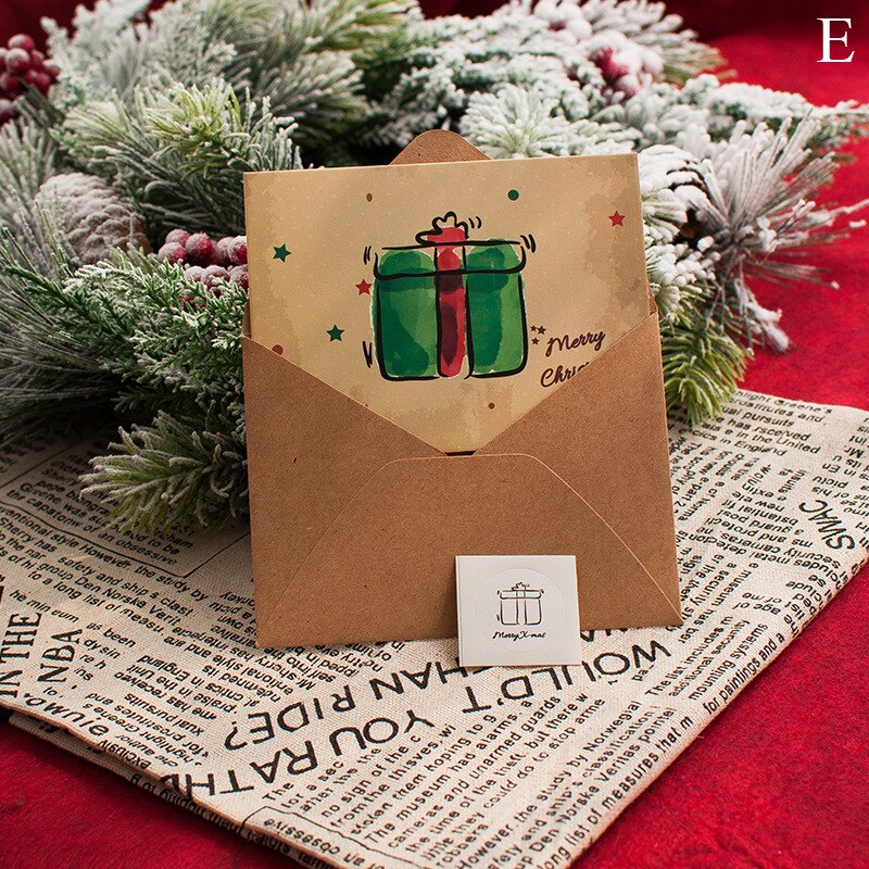 Small Fresh Merry Christmas Card Thanksgiving Blessing Cards Hollow Three Fold Simplicity Festival Greeting Card Sets: E