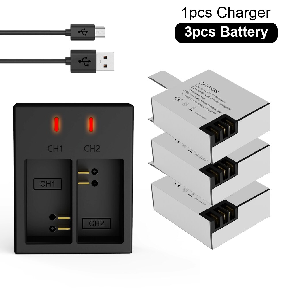 Sj4000 akkus (950 mah) ,  sj4000 pg1050 pg900 +  usb-doppelladegeräte für sjcam  sj5000 sj6000 sj8000 m10, eken 4k h8 h8r h9, gitt -lb101: 3 stück und ladegerät
