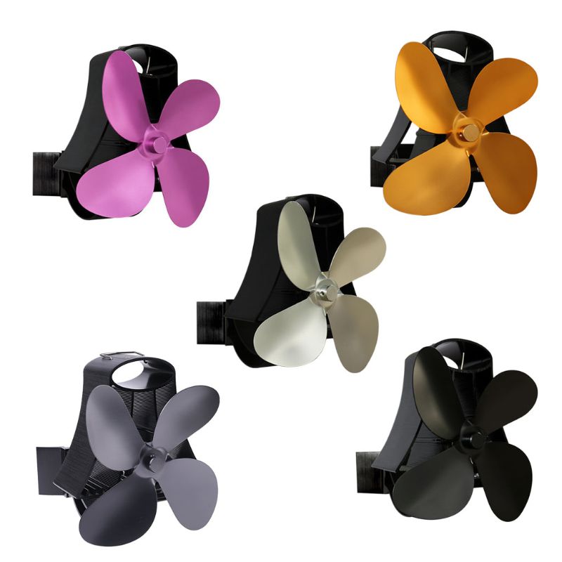 Wall Mounted Heat Self-Powered Fireplace Stove Fan Quiet 4 Blades Aluminum Efficiently Warm Large Room Wood Log Burner Eco