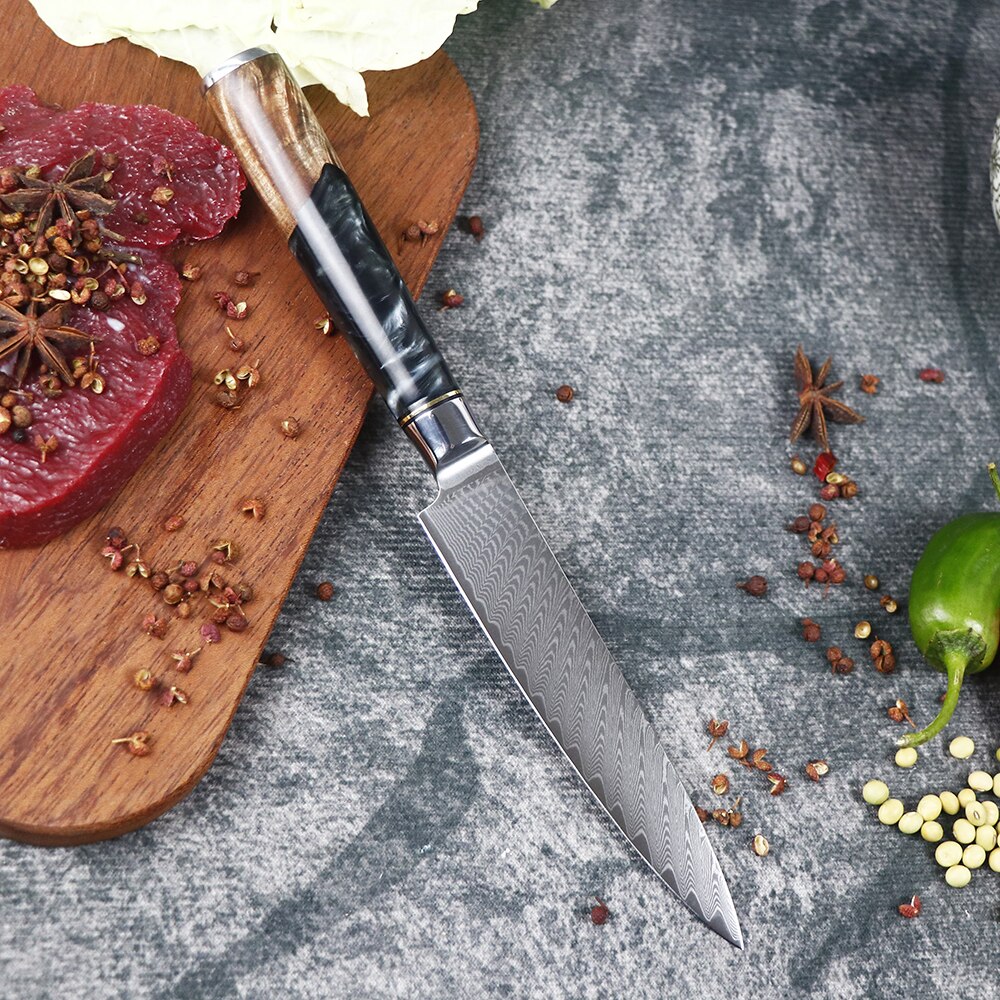 JUMCSONG 1-8 Piece Kitchen Knife Set Damascus Steel Chef Bread Peeled Santoku Sharp Nakiri Cook Kitchen Knife