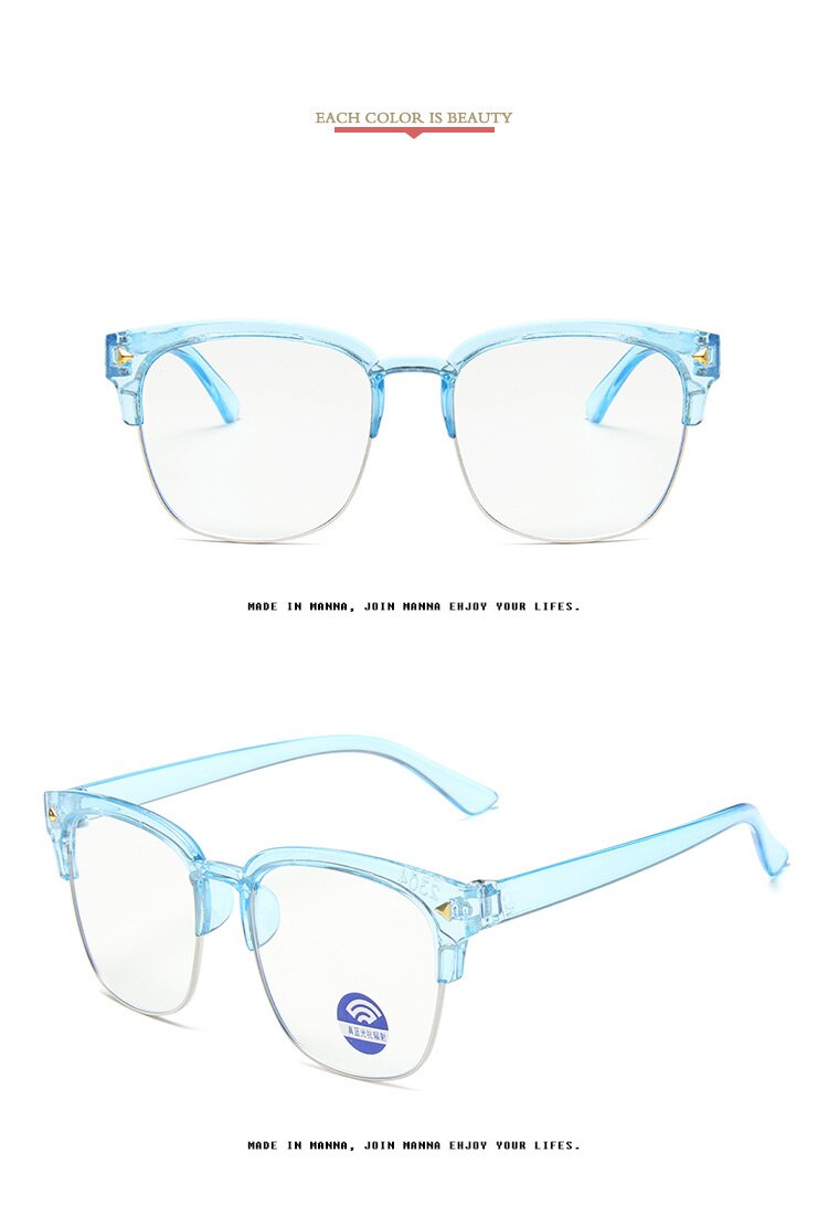 Montura de gafas Retro cuadrada transparente Anti-azul claro para niños, lentes transparentes semi-sin montura, gafas con remaches para niños: TR Blue