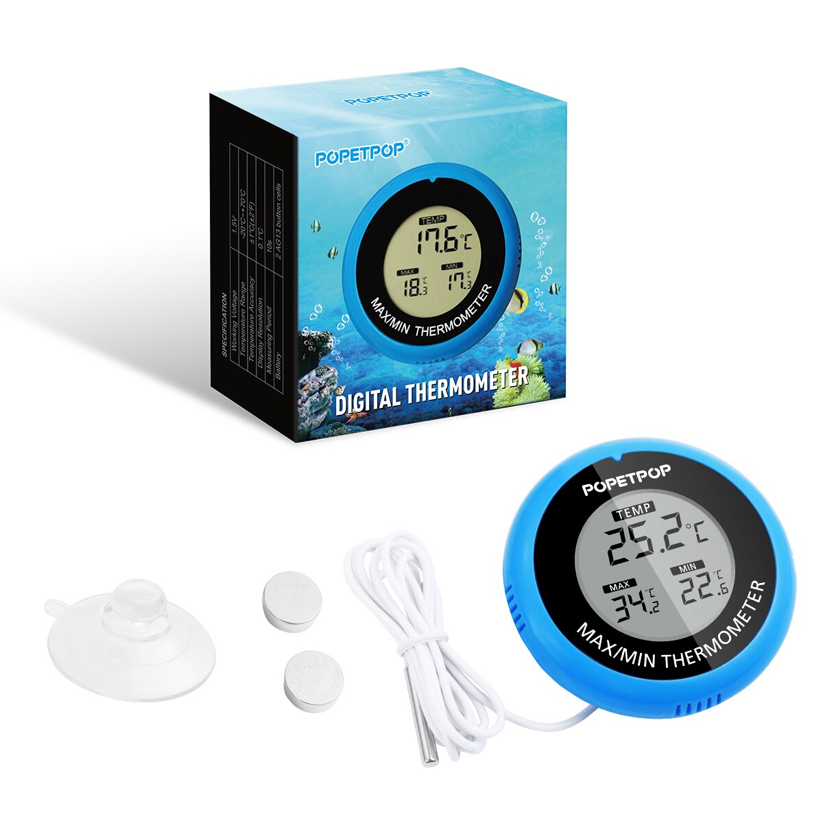 Hoge Precisie Digitale Thermometer Waterdicht Aquarium Aquarium Thermometer (Blauw)