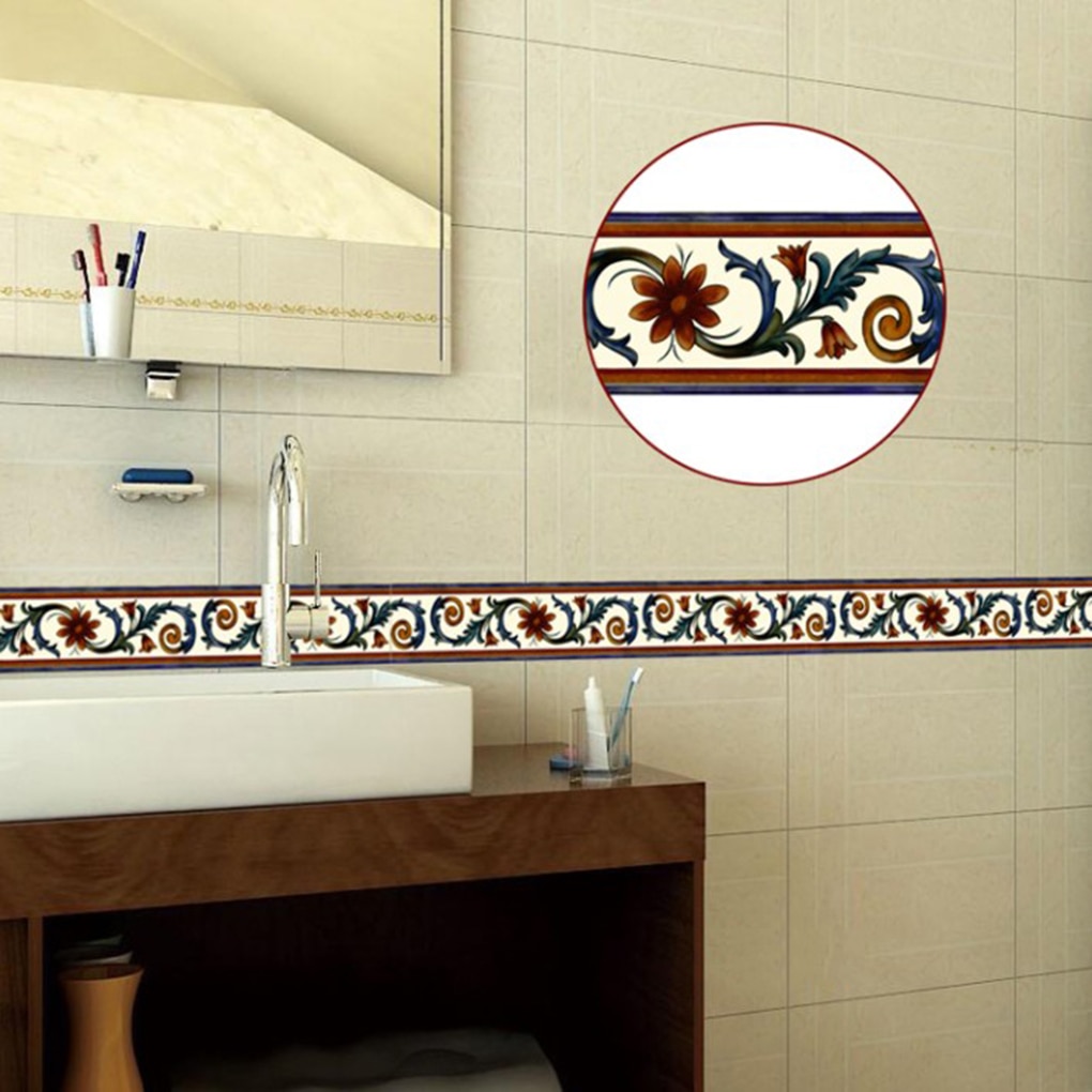 Feiqiong 10m Self Adhesive Wallpaper PVC Waterproof Stone Border Sticker Waist Line Bathroom Toilet Kitchen Wall Sticker Decor