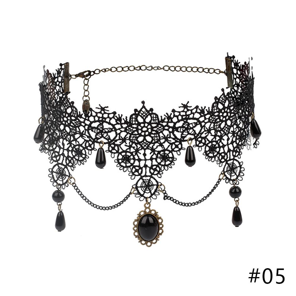 Gothic Lolita Black Lace Korte Keten Choker Sexy Kwasten Ketting Hollow Out Big Rose Flower Punk Handgemaakte Bruiloft Sieraden: 05
