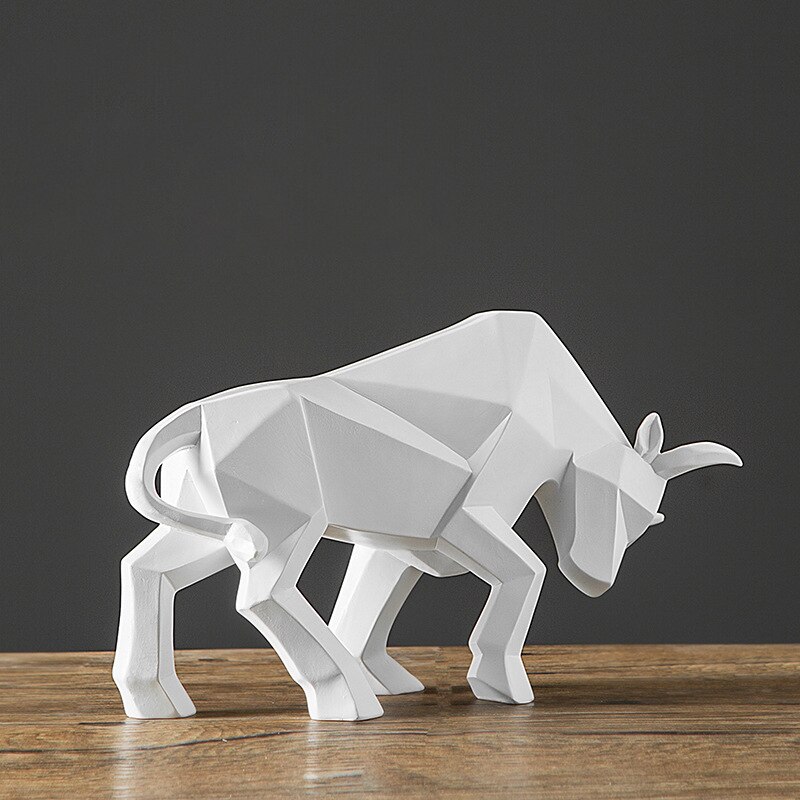 Harpiks geometrisk bison okse skulptur abstrakt okse statue kontor dekorasjon hjem kunst dyr håndverk ornament tilbehør låve: Hvit