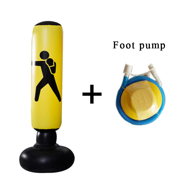 Inflatable Boxing Punching Bag Boxing Sack For Adult Children PVC Thick Boxing Pillar Tumbler Standing Sandbag Fitness Training: Yellow Foot pump